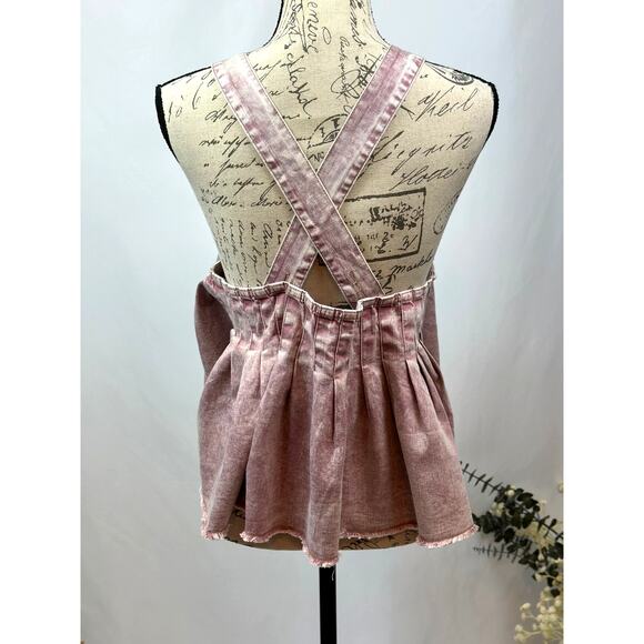 Free People Marina Denim Babydoll Crop Top Distressed Purple XL - Picture 12 of 15